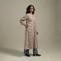 Peach - cotton a-line sanganeri kurta 13 - handcrafted