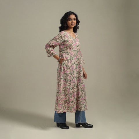 Peach - cotton a-line sanganeri kurta 13 - handcrafted