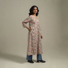 Peach - cotton a-line sanganeri kurta 13 - handcrafted