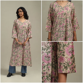Peach - cotton a-line sanganeri kurta 13 - handcrafted