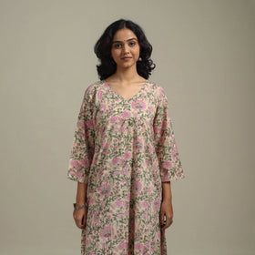 Peach - cotton a-line sanganeri kurta 13 - handcrafted