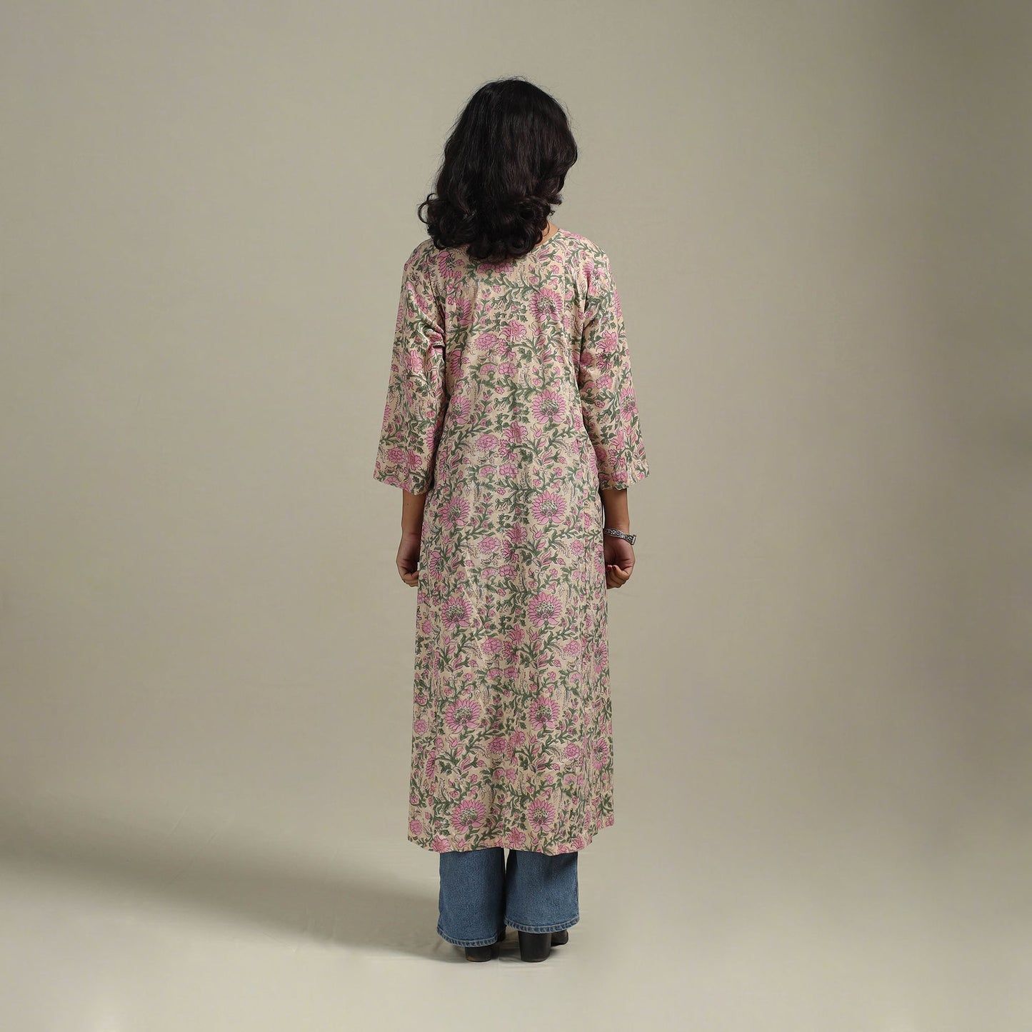 Peach - cotton a-line sanganeri kurta 13 - handcrafted