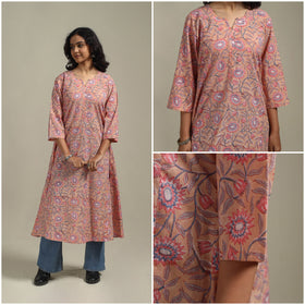 Peach - cotton a-line sanganeri kurta 28 - handcrafted