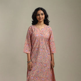 Peach - cotton a-line sanganeri kurta 28 - handcrafted