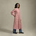 Peach - cotton a-line sanganeri kurta 28 - handcrafted