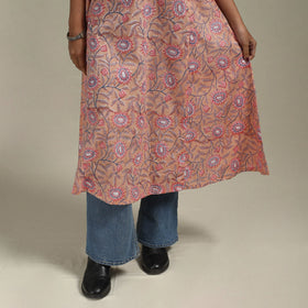 Peach - cotton a-line sanganeri kurta 28 - handcrafted