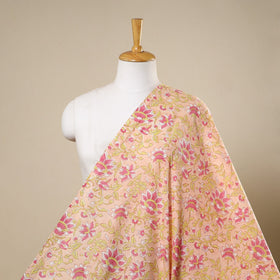 Peach Block Print Cotton Sanganeri Fabric