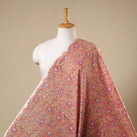 Peach Block Print Cotton Sanganeri Fabric