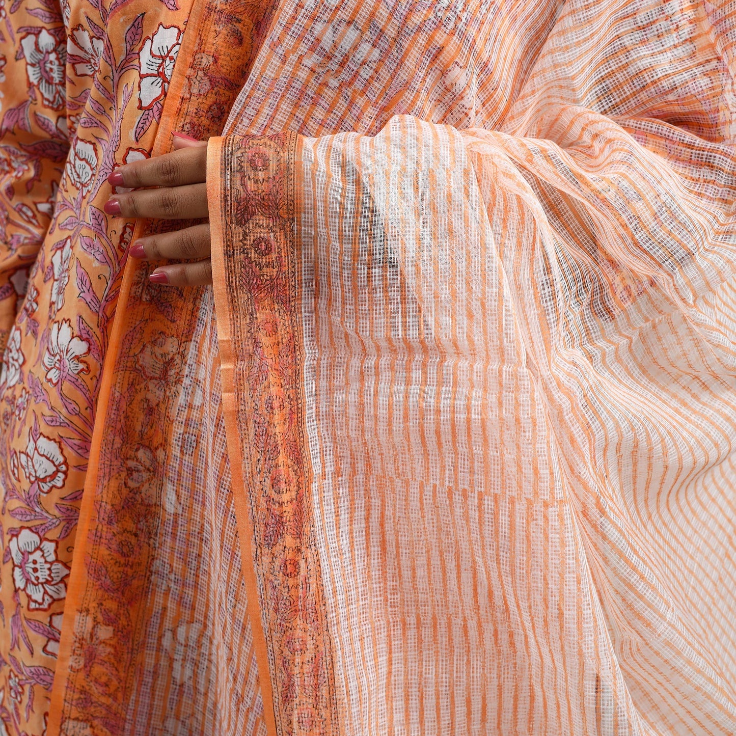Buy Block Print Cotton Sanganeri Kurta Set