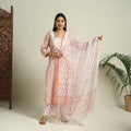  Peach Block Print Cotton Sanganeri Kurta Set