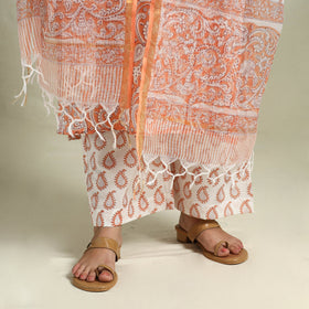  Peach Block Print Cotton Sanganeri Kurta Set