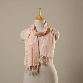 Block Print Cotton Sanganeri Stole with Tassels