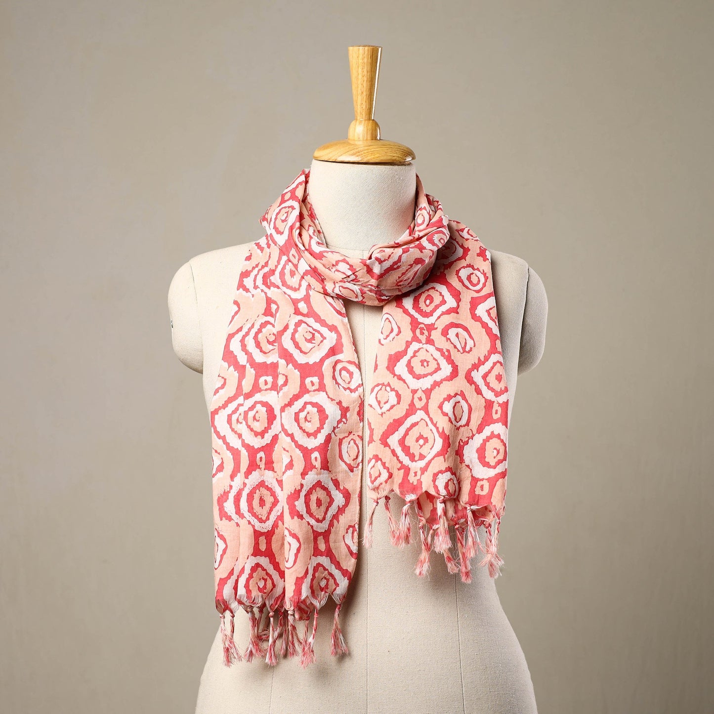 Buy Multicolor Block Print Cotton Sanganeri Stole with Tassels