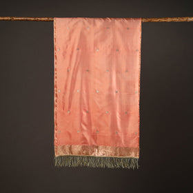 Peach - Brocade Handloom Pure Silk Banarasi Stole with Tassels 11