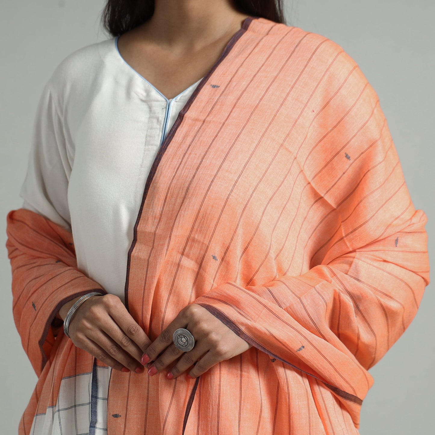 Peach -burdwan jamdani buti handloom pure cotton dupatta 23