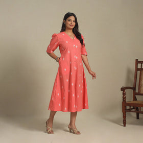 Peach - button down cotton jacquard dress 01 - handcrafted