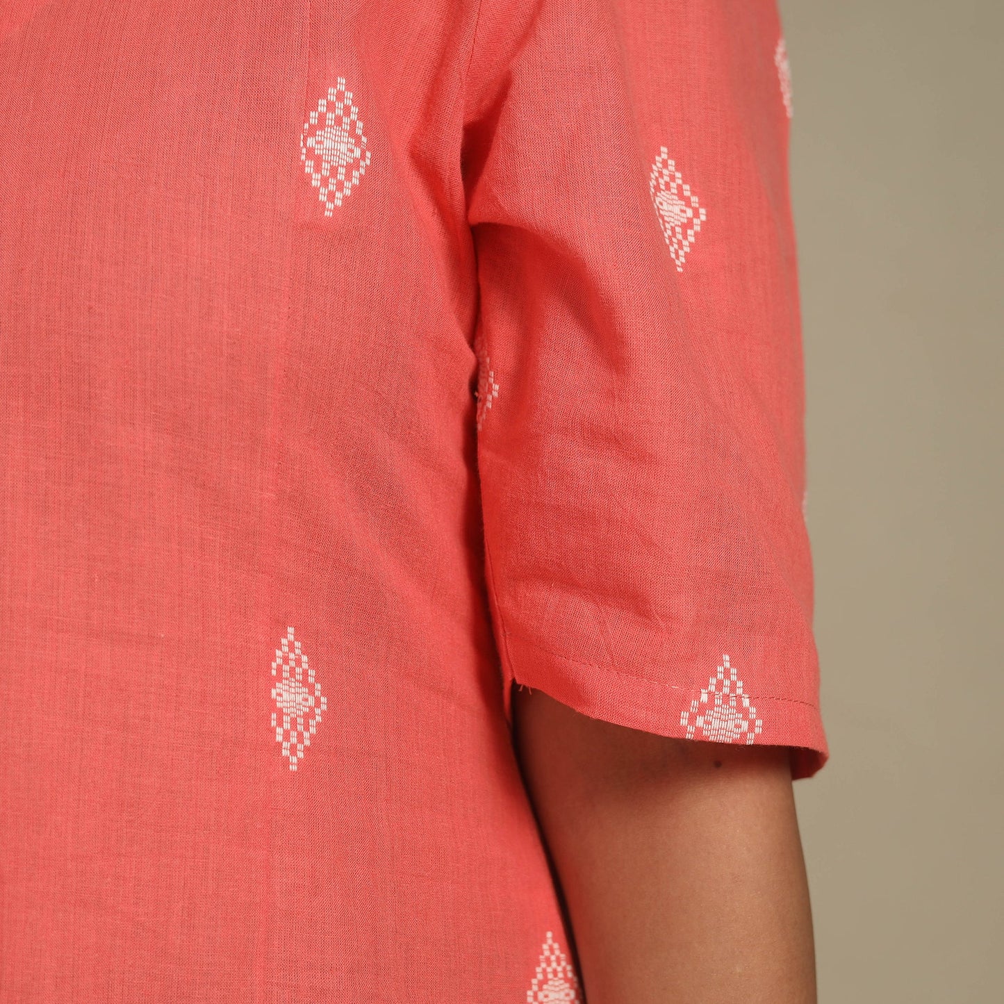 Peach - button down cotton jacquard dress 01 - handcrafted