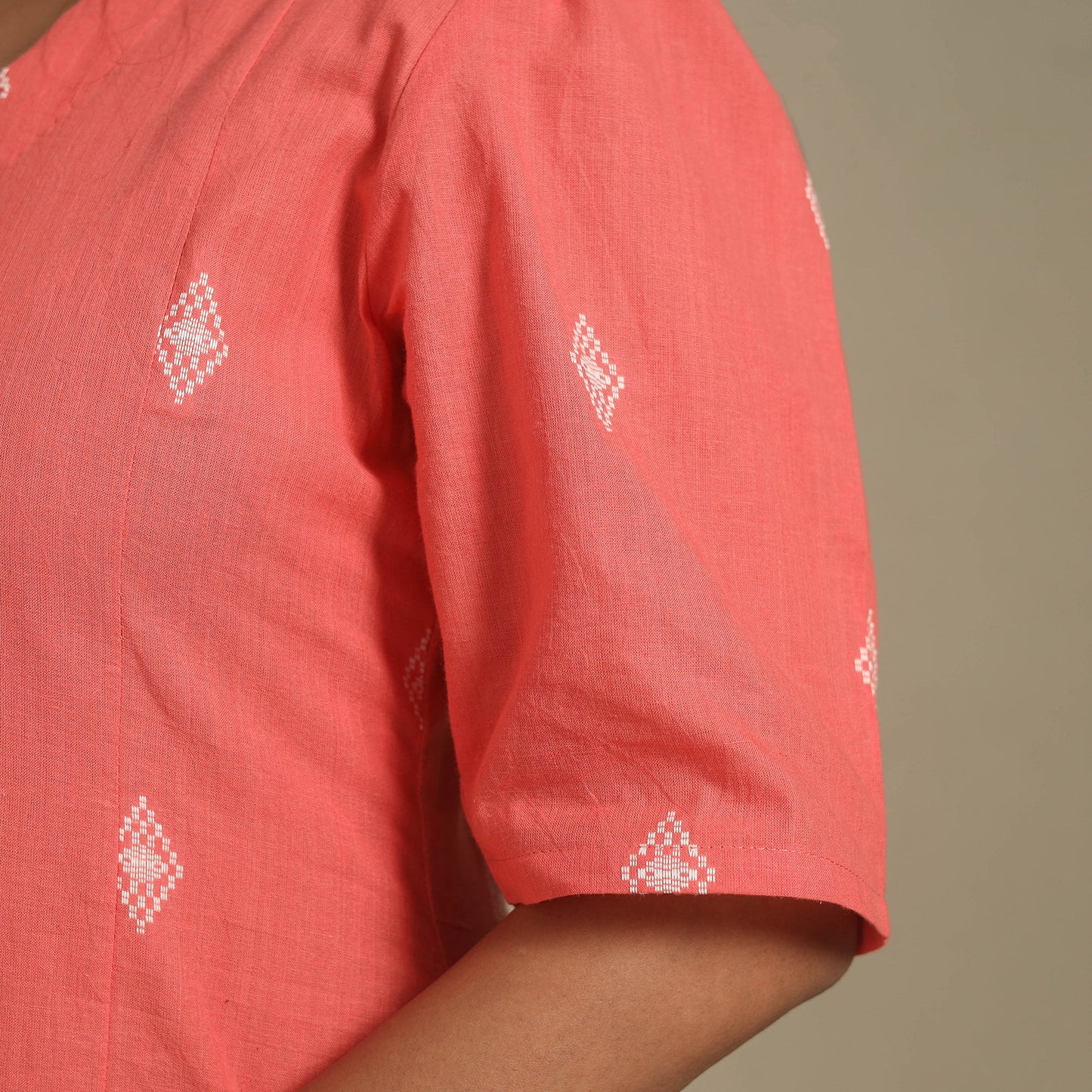 Peach - button down cotton jacquard dress 01 - handcrafted