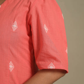 Peach - button down cotton jacquard dress 01 - handcrafted