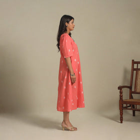 Peach - button down cotton jacquard dress 01 - handcrafted