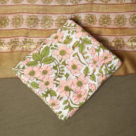 Chanderi silk hand block sanganeri print 3pc unstitched