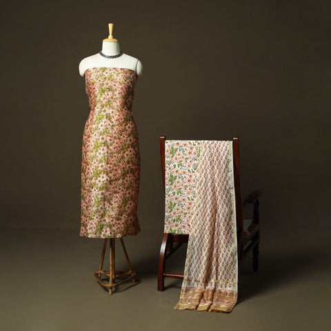 Chanderi silk hand block sanganeri print 3pc unstitched