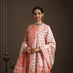 Peach - chanderi silk sanganeri kurta set (set of 3) 18