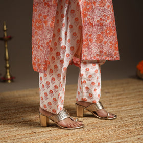 Peach - chanderi silk sanganeri kurta set (set of 3) 18