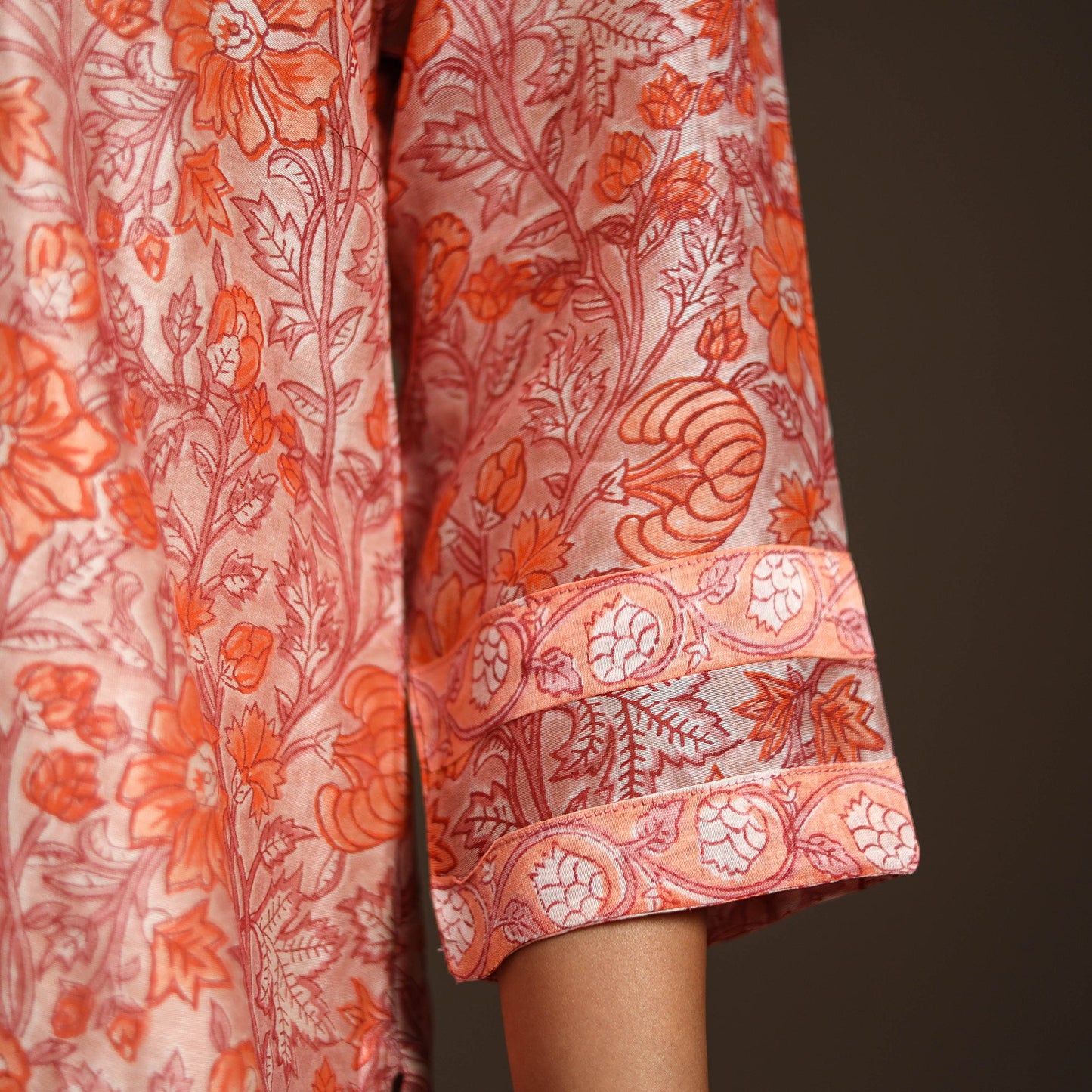 Peach - chanderi silk sanganeri kurta set (set of 3) 18