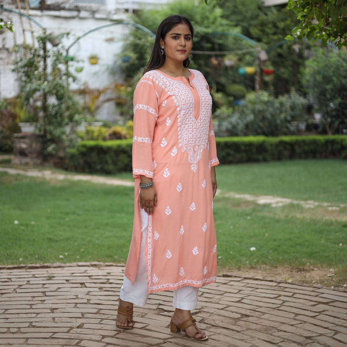 Chikankari Hand Embroidered Rayon Cotton Long Kurta for Women