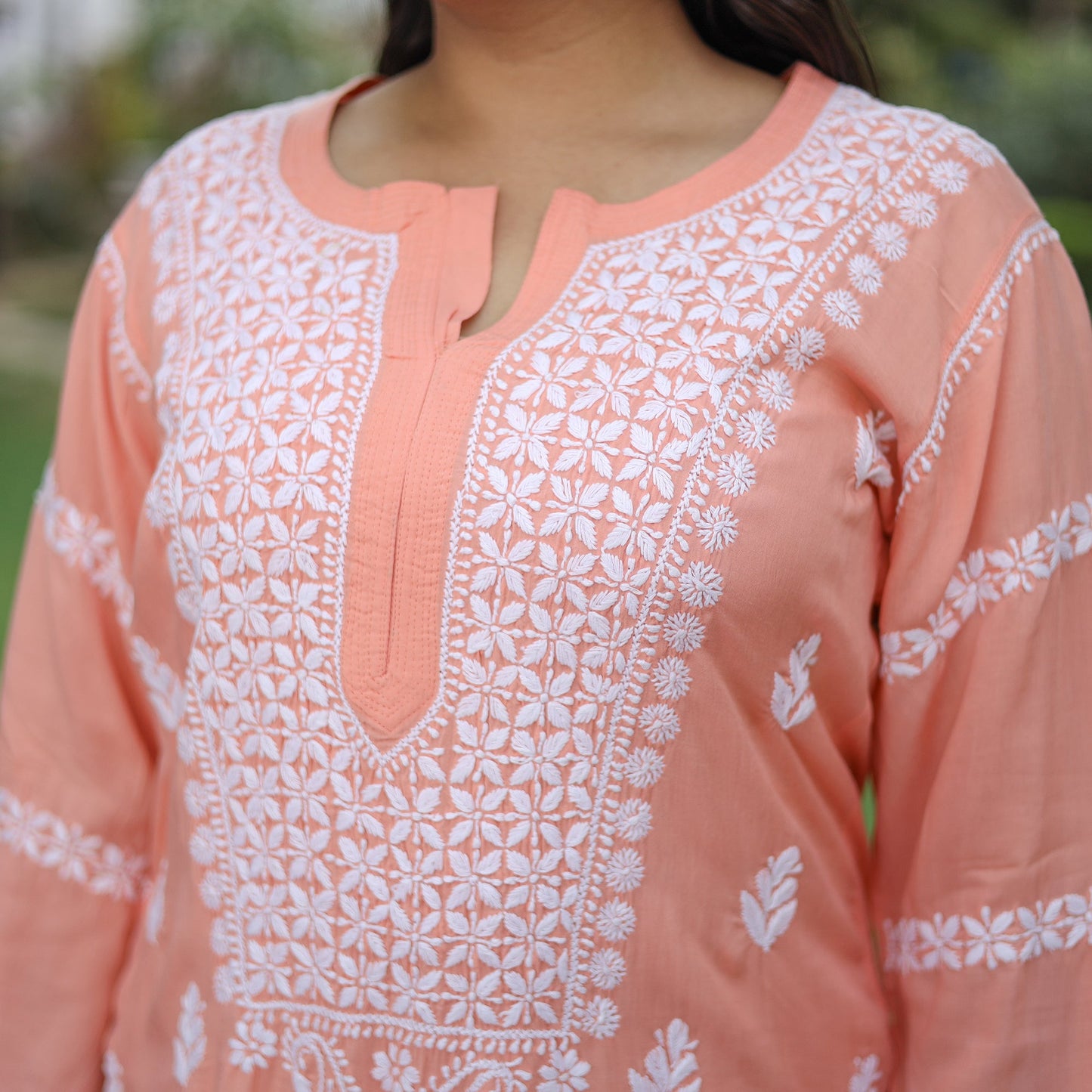 Chikankari Hand Embroidered Rayon Cotton Long Kurta for Women
