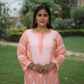 Chikankari Hand Embroidered Rayon Cotton Long Kurta for Women
