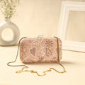 Peach Chikankari Hand Embroidered Tussar Silk Clutch/Sling Bag