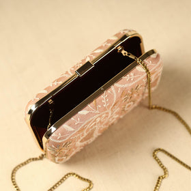 Peach Chikankari Hand Embroidered Tussar Silk Clutch/Sling Bag