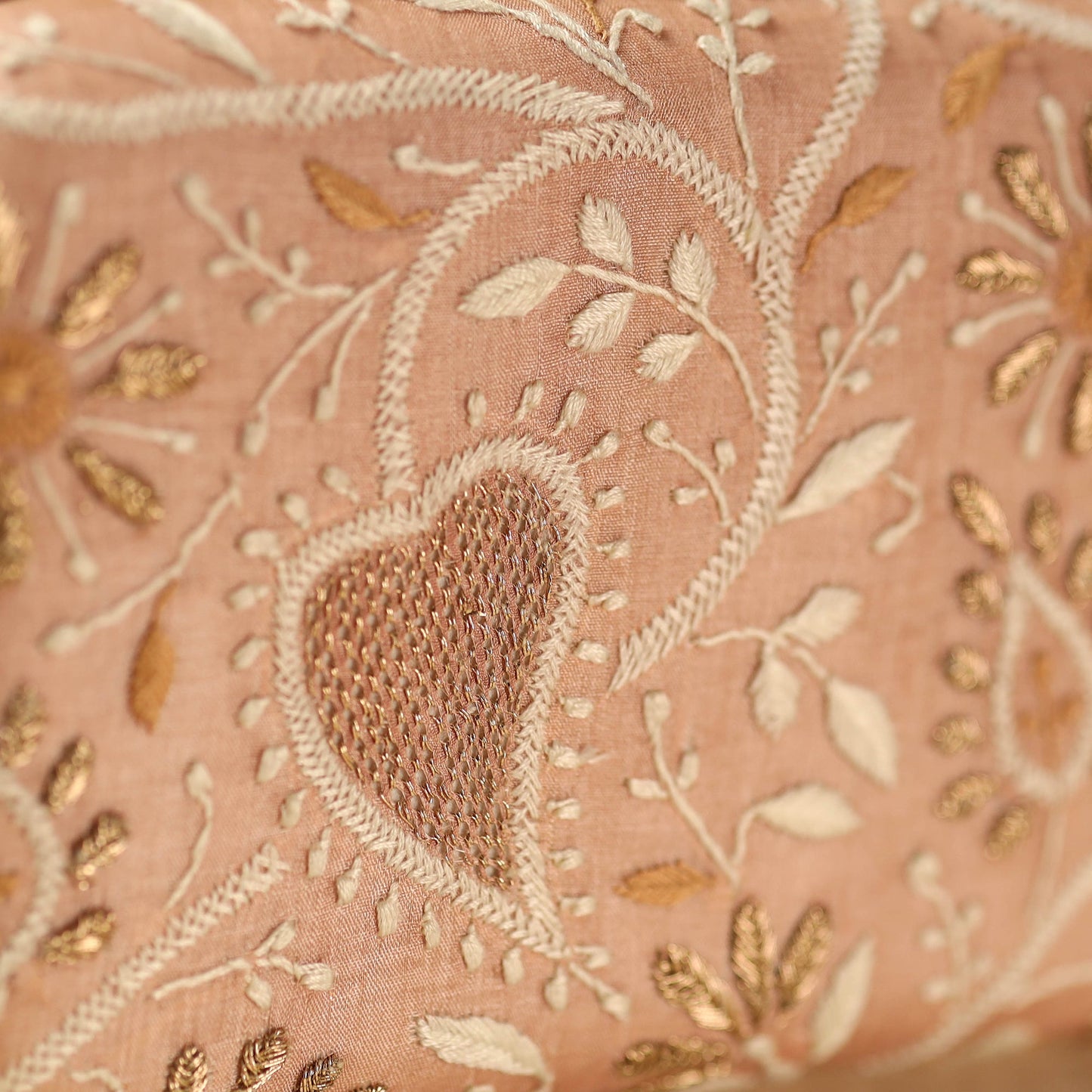 Peach Chikankari Hand Embroidered Tussar Silk Clutch/Sling Bag