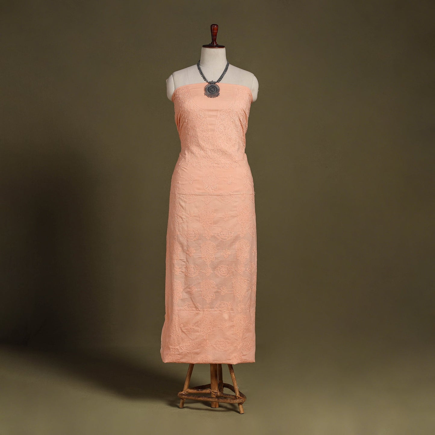 Peach - chikankari hand embroidery mul cotton unstitched