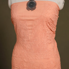 Peach - chikankari hand embroidery mul cotton unstitched