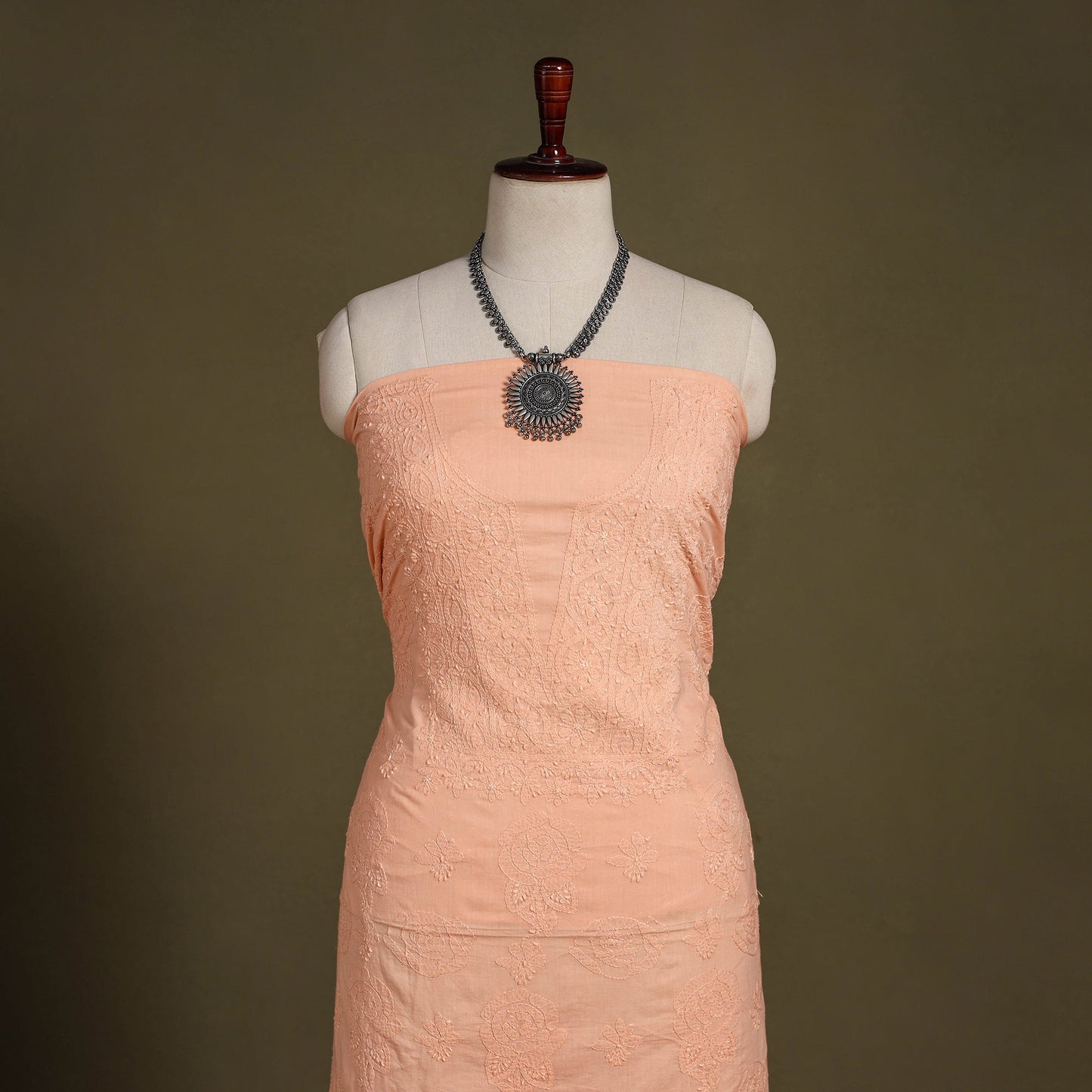 Peach - chikankari hand embroidery mul cotton unstitched