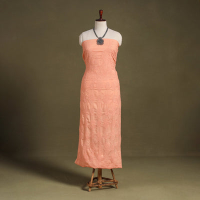 Peach - chikankari hand embroidery mul cotton unstitched
