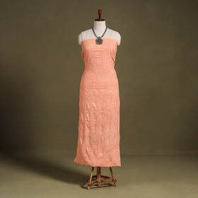 Peach - chikankari hand embroidery mul cotton unstitched