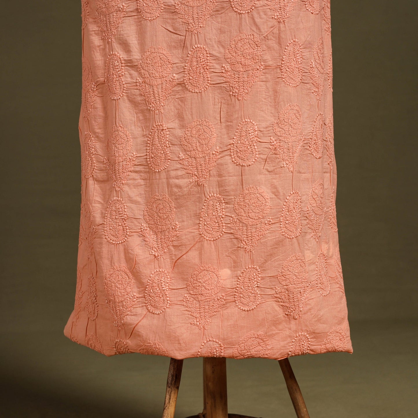 Peach - chikankari hand embroidery mul cotton unstitched