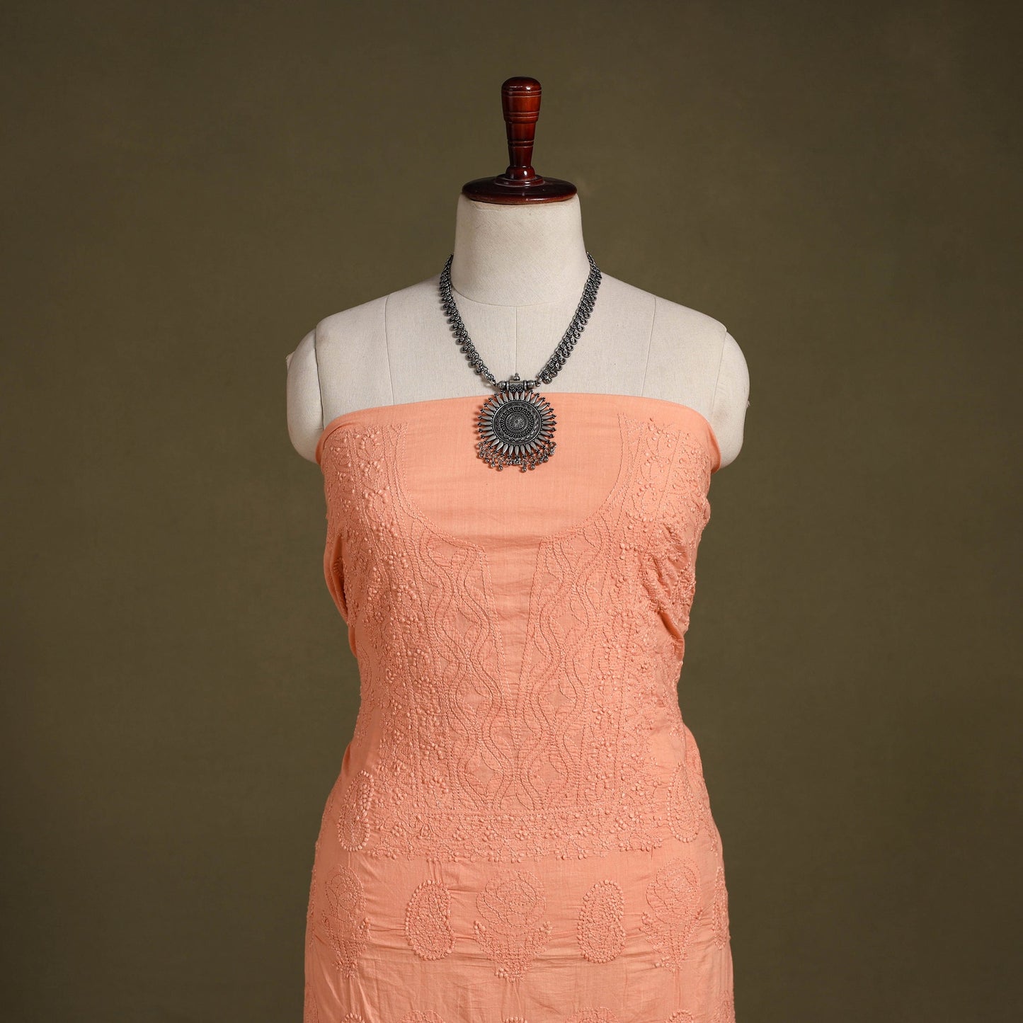 Peach - chikankari hand embroidery mul cotton unstitched