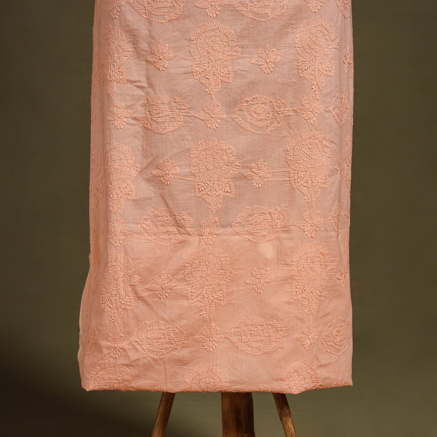 Peach - chikankari hand embroidery mul cotton unstitched