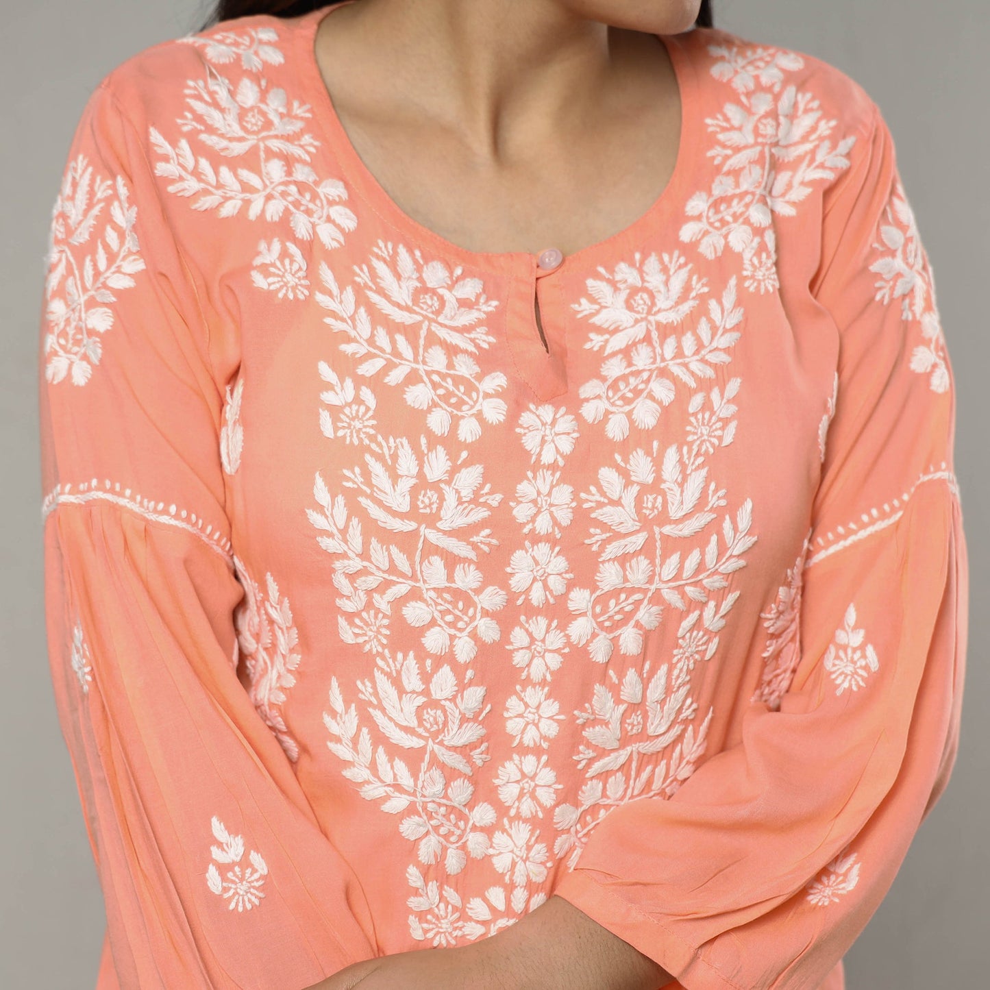 Chikankari Hand Embroidery Soft Cotton Long Kurta for Women