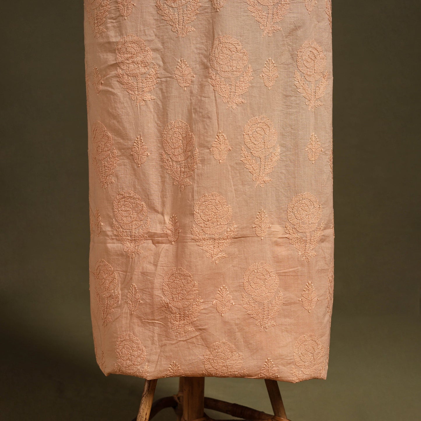 Peach Chikankari Hand Embroidery Mul Cotton Kurta Material