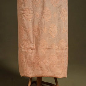 Peach Chikankari Hand Embroidery Mul Cotton Kurta Material