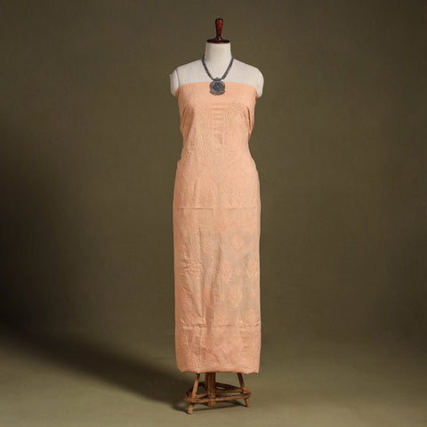 Peach Chikankari Hand Embroidery Mul Cotton Kurta Material