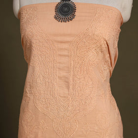 Peach Chikankari Hand Embroidery Mul Cotton Kurta Material