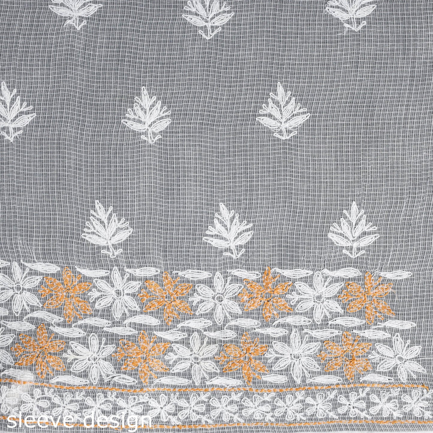 Peach Chikankari Tepchi Hand Embroidery Kota Cotton Kurta Material