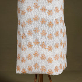 Peach Chikankari Tepchi Hand Embroidery Kota Cotton Kurta Material